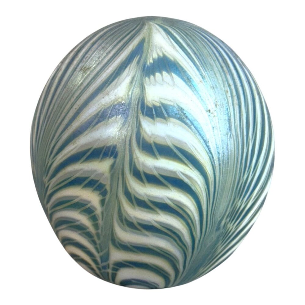 Pulled Feather Signed Handcrafted Art Glass Paperweight Blue Green Vandermark